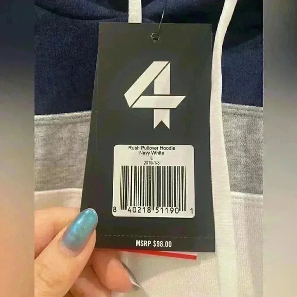 NWT REI FOURLAPS BRAND pullover hoodie in navy / ivory Sz L cinch bottom - Picture 3 of 10